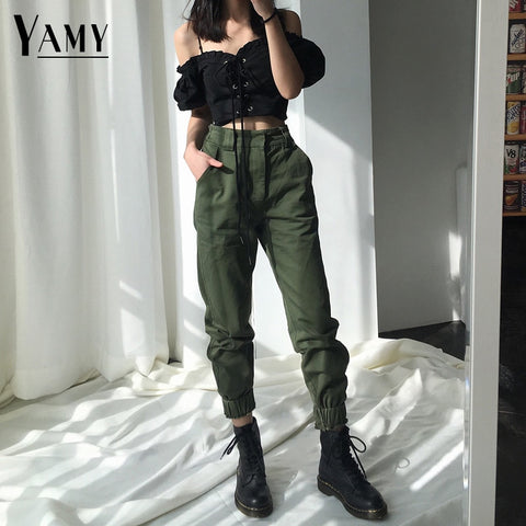 High waist pants camouflage loose joggers women army