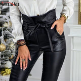 Gold Black Belt High Waist Pencil Pant Women