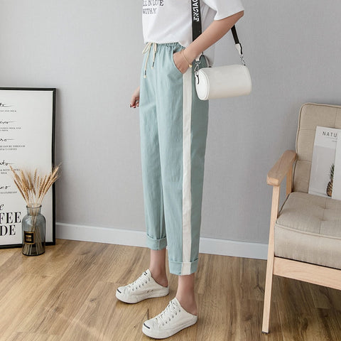 Cotton Linen Ankle Length Pants Women's Spring Summer Casual Trousers