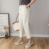 Cotton Linen Ankle Length Pants Women's Spring Summer Casual Trousers
