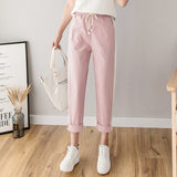 Cotton Linen Ankle Length Pants Women's Spring Summer Casual Trousers