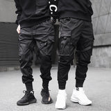 Men Ribbons Color Block Black Pocket Cargo Pants