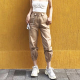 Spring vintage chain black cargo pants women